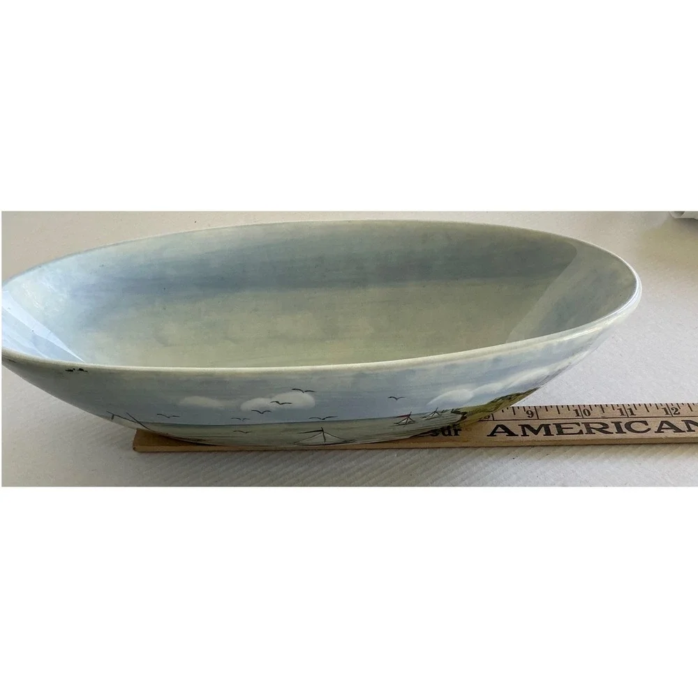 Sakura Nantucket Shoreline Oval Serving Bowl Sailboat Lighthouse Coastal‎ 12.5in